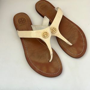 Ivory Tory Burch Sandal with Gold T. Size 8